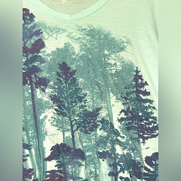 purple glitter with Tall teal trees long sleeve tunic soft stretchy top Rare vtg - Picture 6 of 7